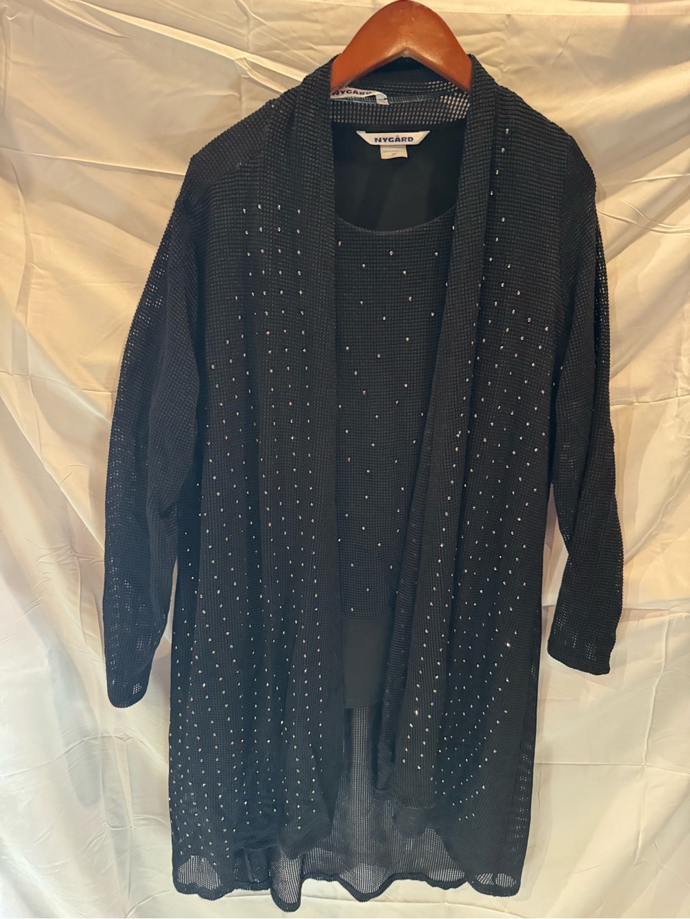 Peter Nygard Black Embellished Open-Front Women’s cardigan and Matching Tank